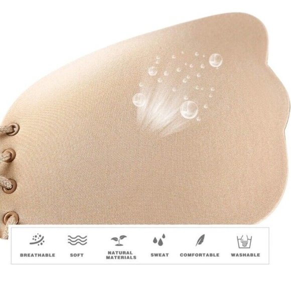 Women's Self-Adhesive Invisible Bra White/Beige Strapless Backless Push Up Bra B - Picture 7 of 14